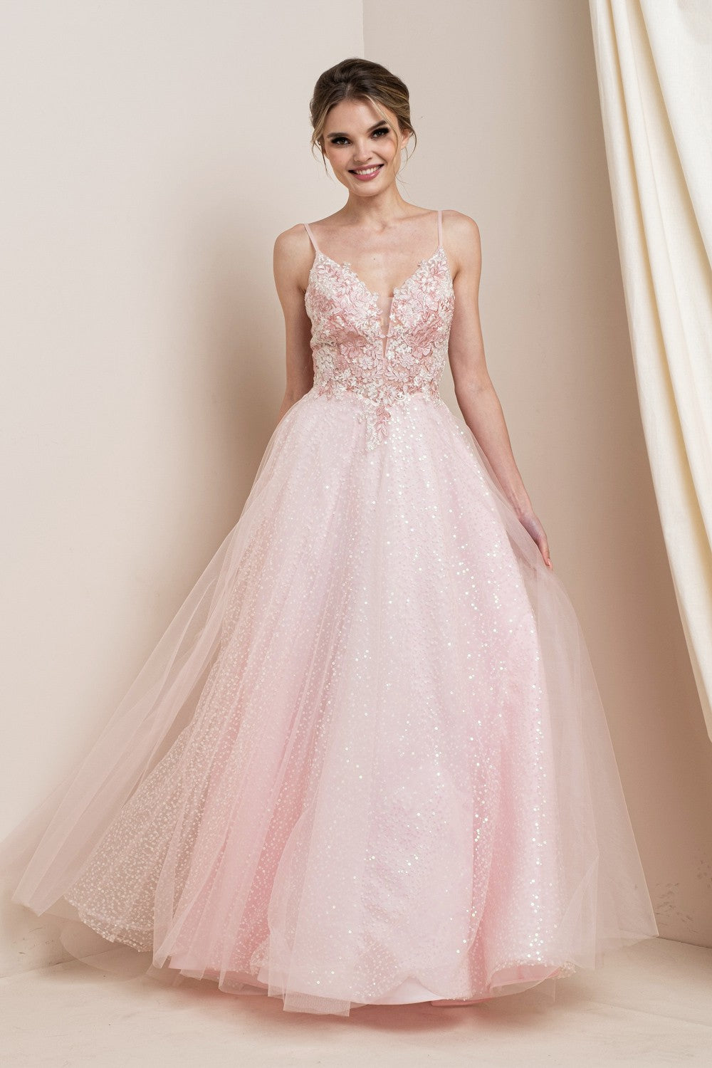 Floral Embroidered Shimmer Maxi Party Dress