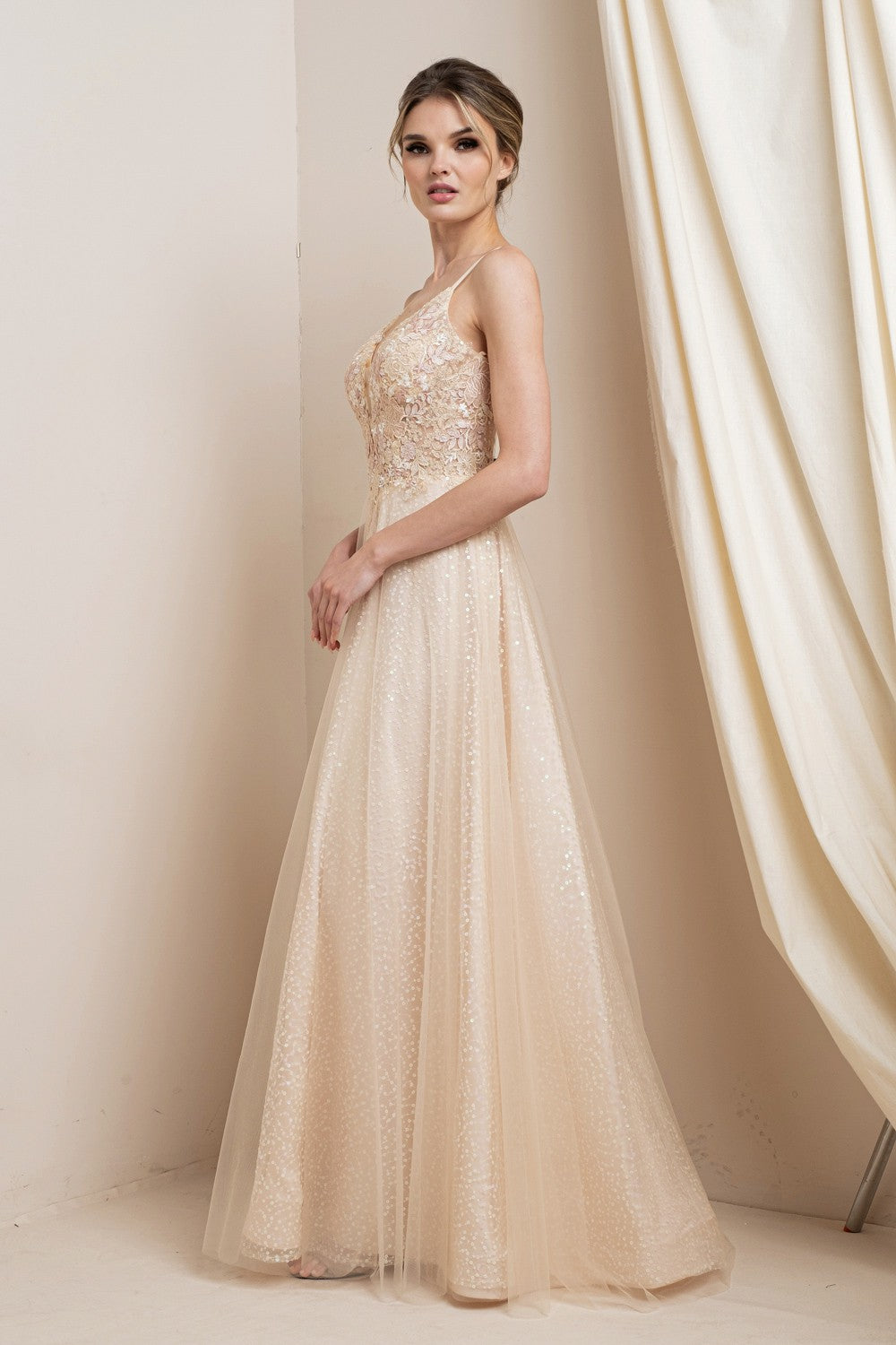 Floral Embroidered Shimmer Maxi Party Dress