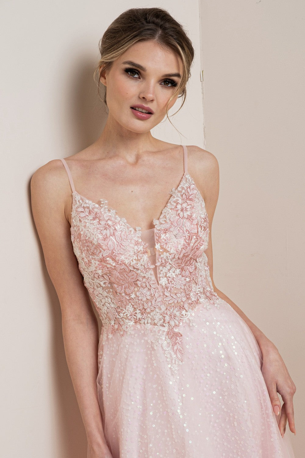 Floral Embroidered Shimmer Maxi Party Dress