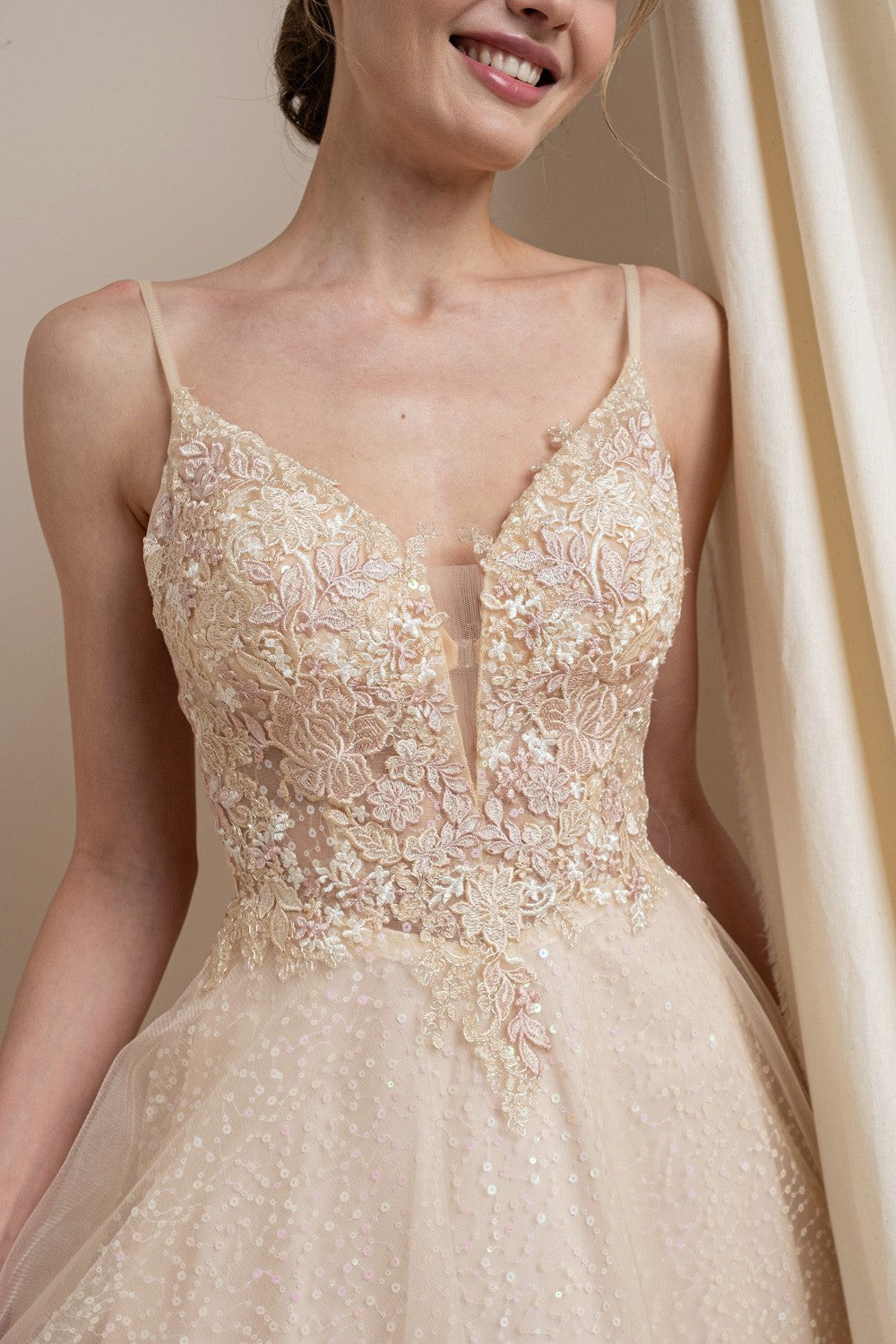 Floral Embroidered Shimmer Maxi Party Dress