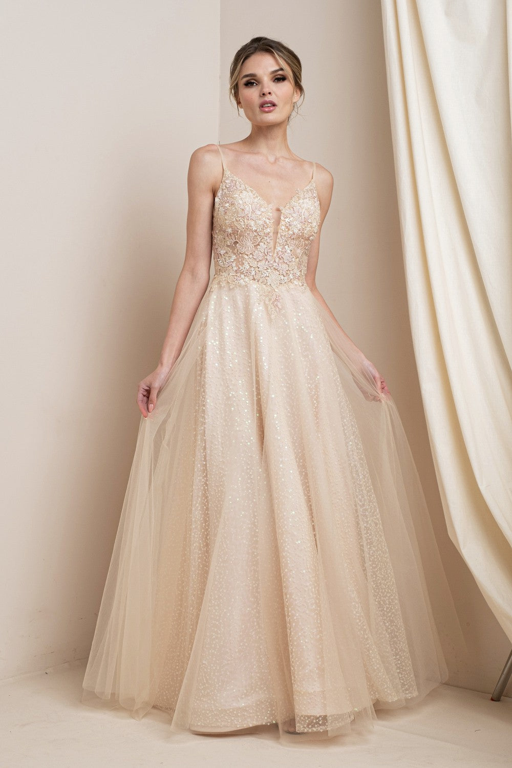 Floral Embroidered Shimmer Maxi Party Dress