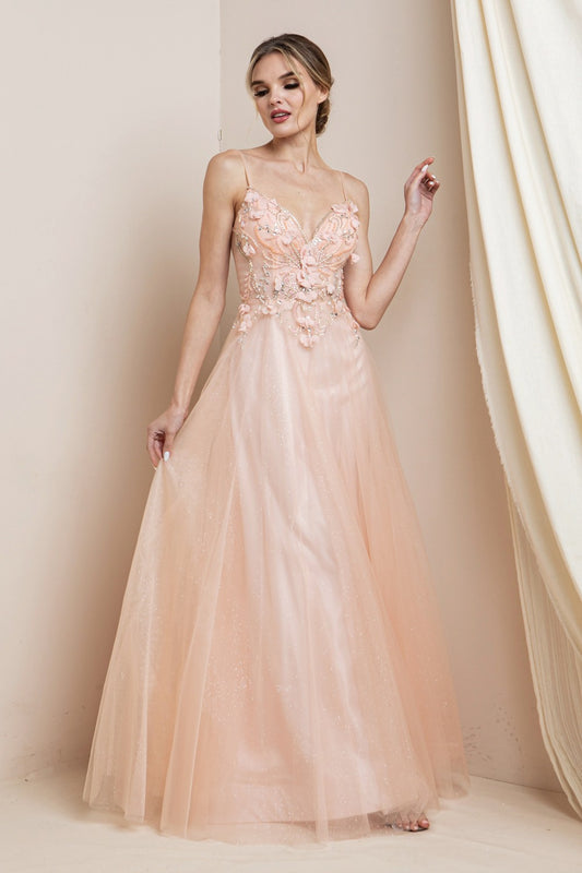 3d Floral A-line Maxi Party Dress