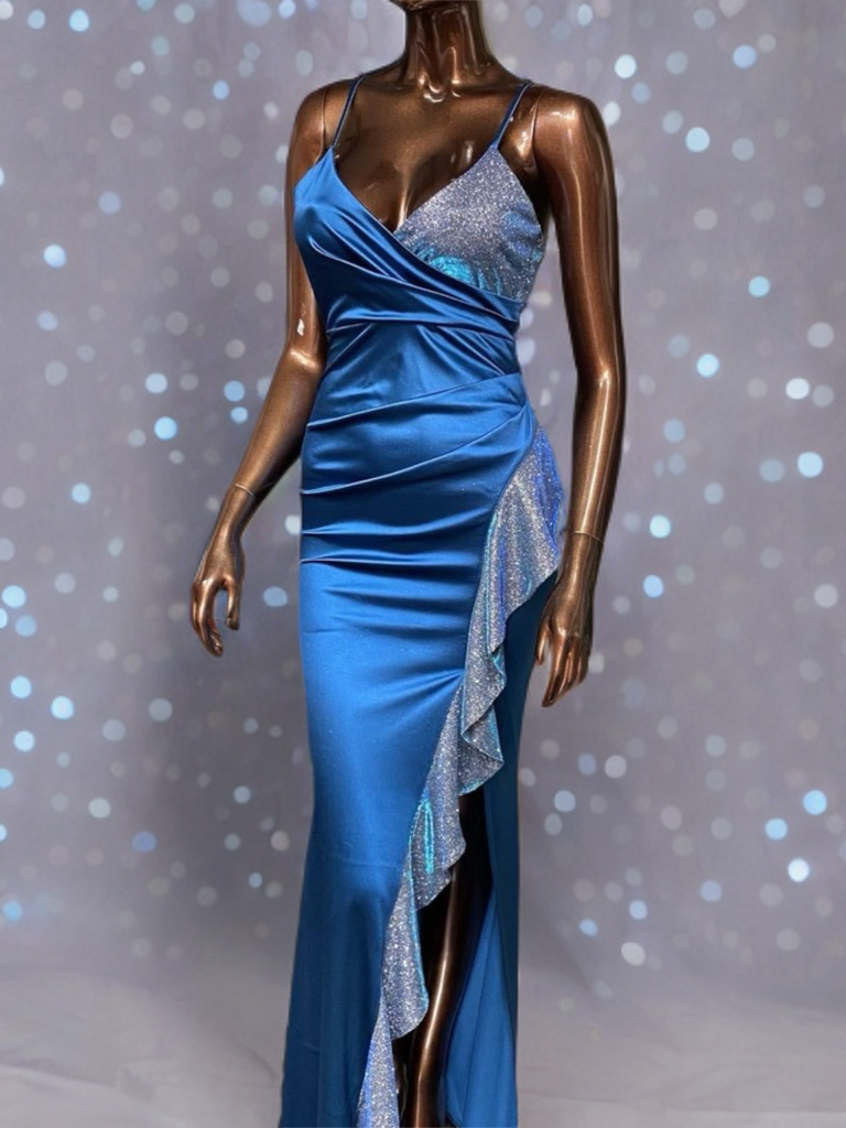 MAXI SATIN PARTY DRESS WITH SIDE SLIT