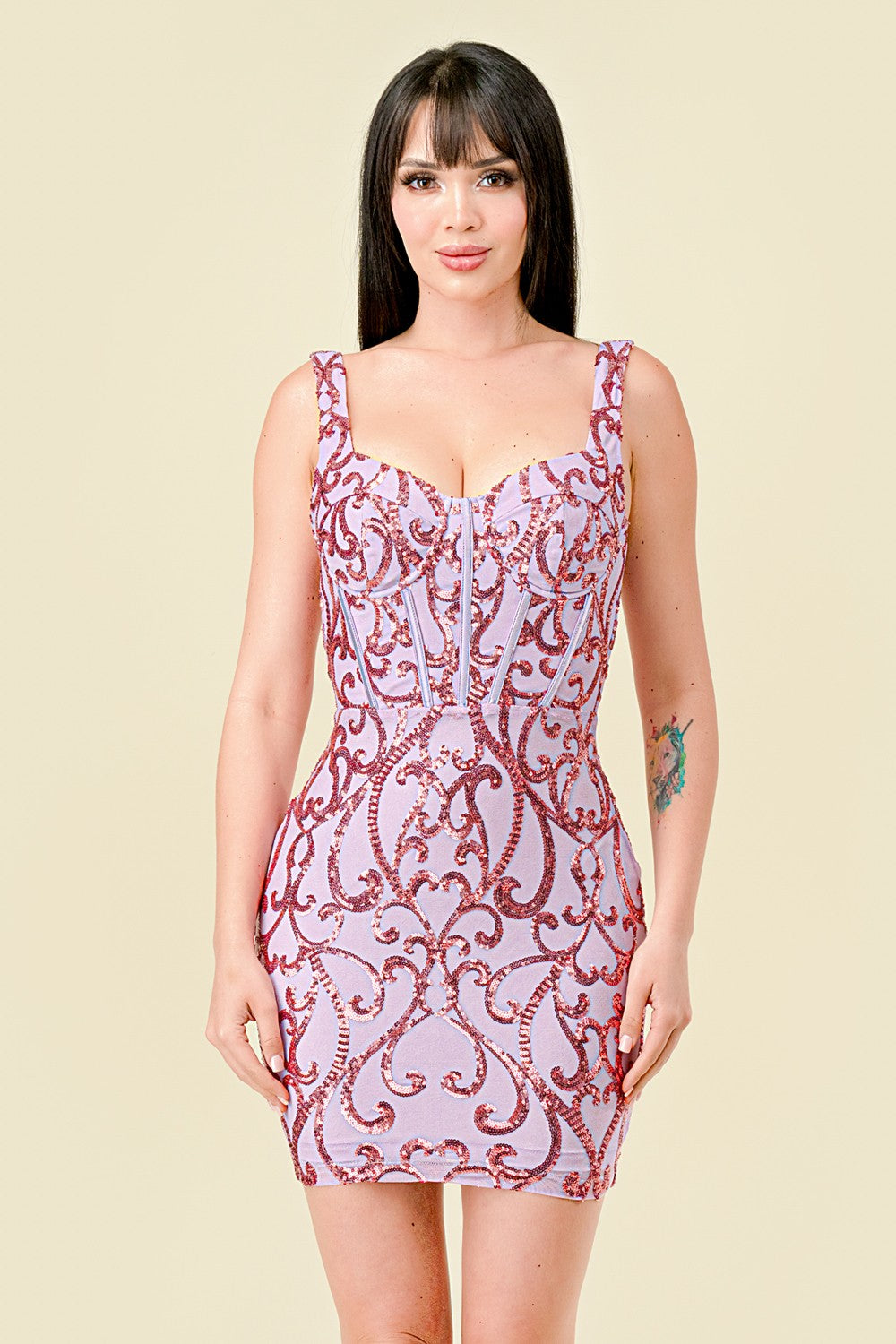 Sequin Embellished Corset Style Mini Dress