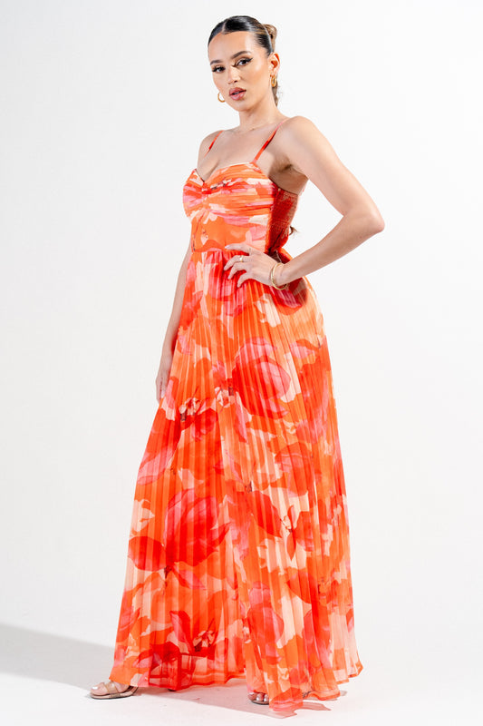 Abstract Pleated Chiffon Print Wide Legs Jumpsuit