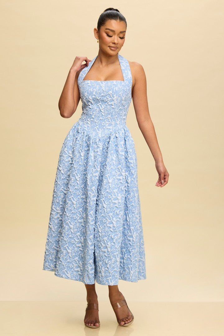 Puff Jacquard Midi Dress