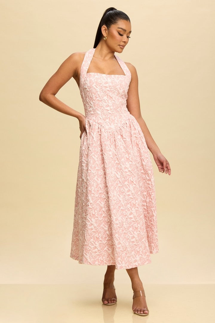 Puff Jacquard Midi Dress