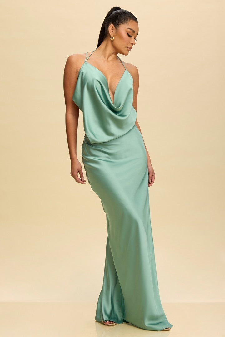 Bias Drape Satin Maxi Dress