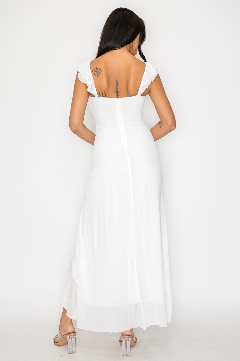 Solid Cut Out Slit Ruffle Maxi Dress