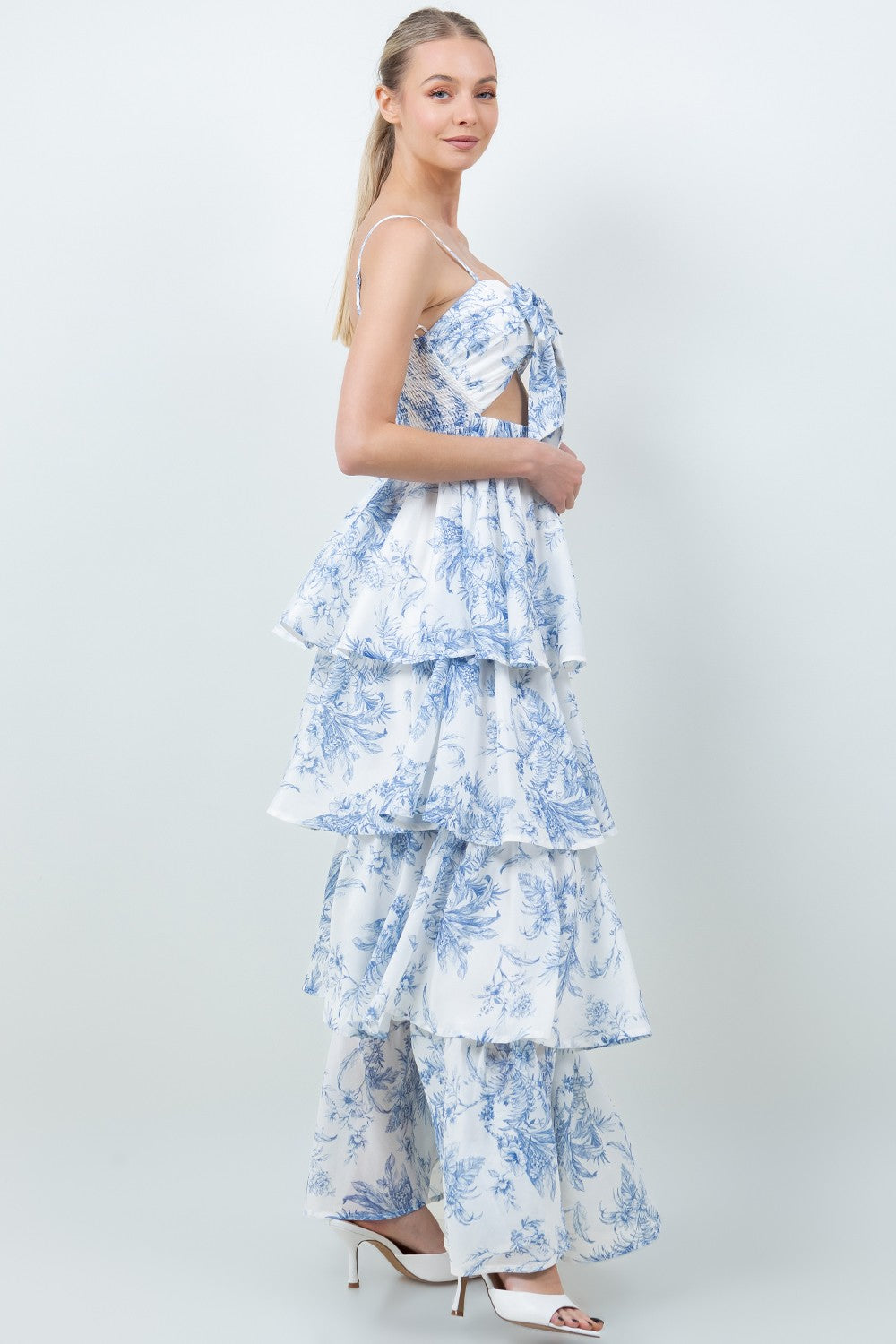 Floral Front Tie Tiered Maxi Dress