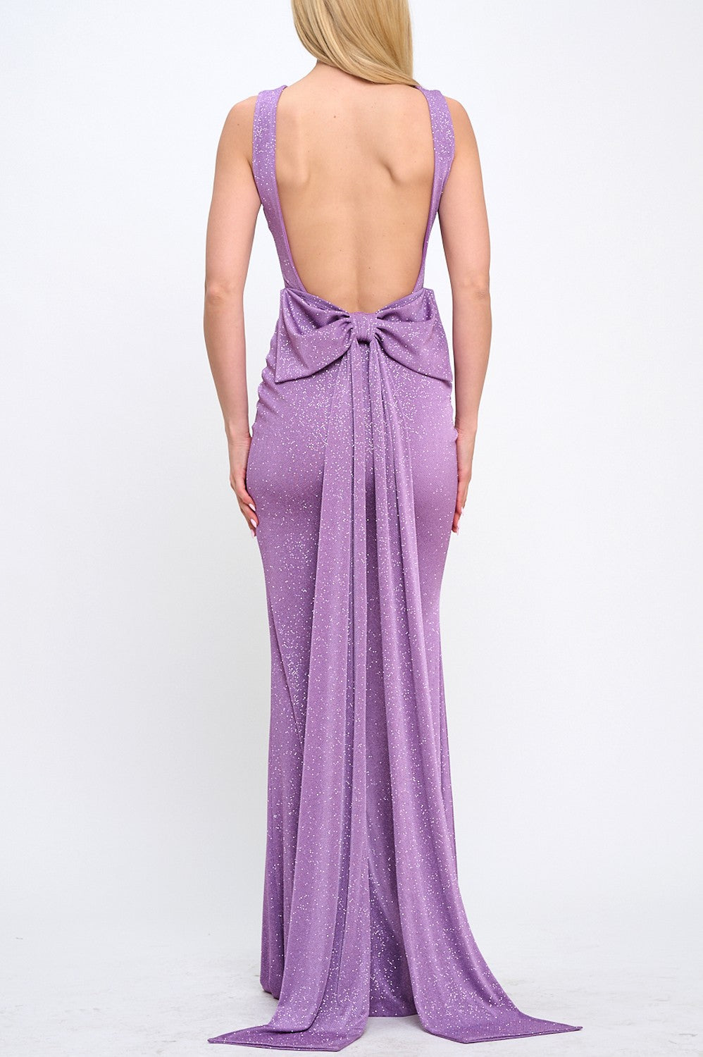 Back Bow Train Mermaid Maxi Cocktail Dress