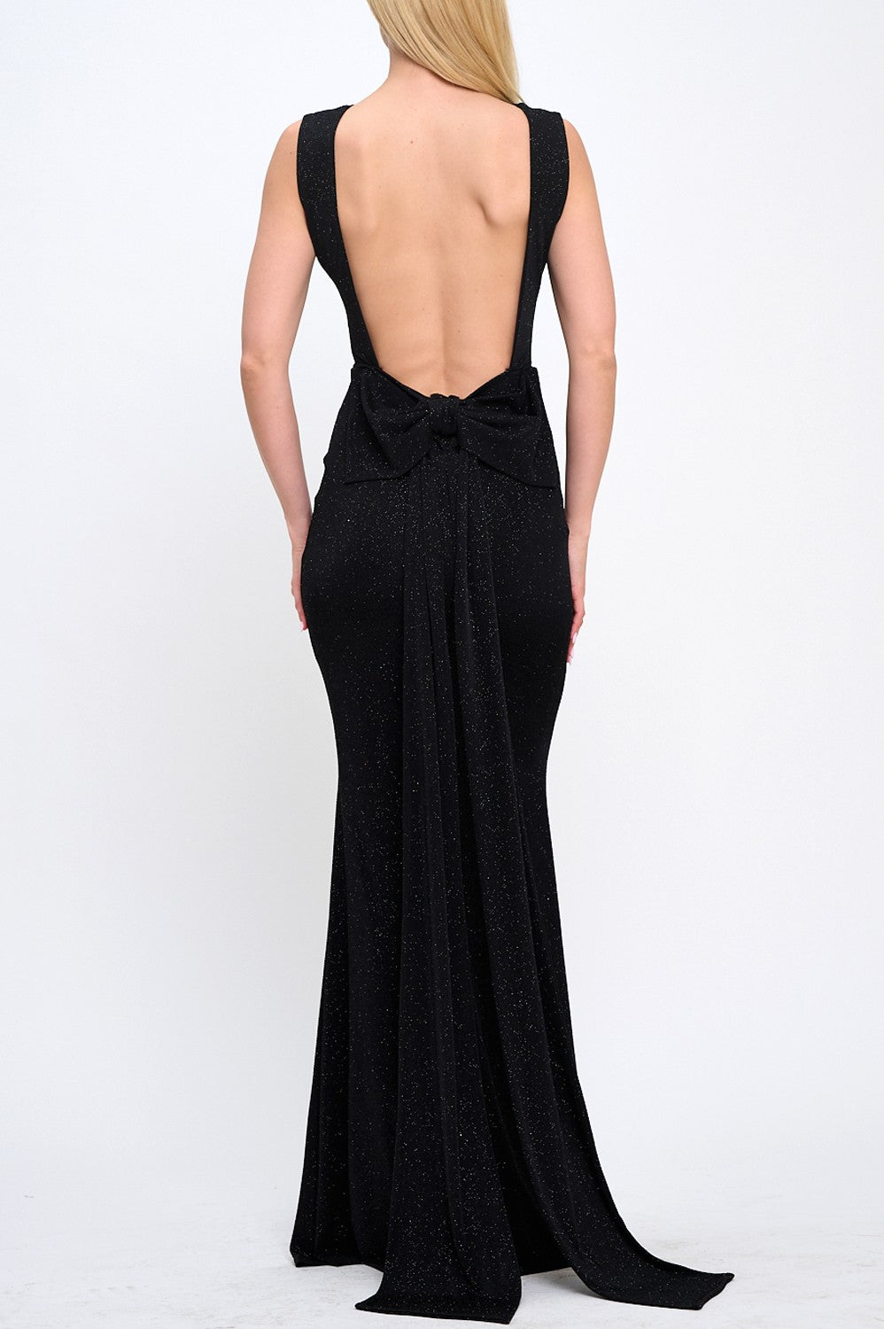 Back Bow Train Mermaid Maxi Cocktail Dress
