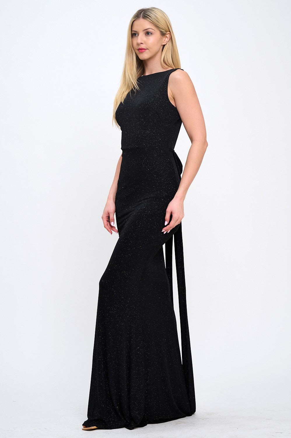 Back Bow Train Mermaid Maxi Cocktail Dress