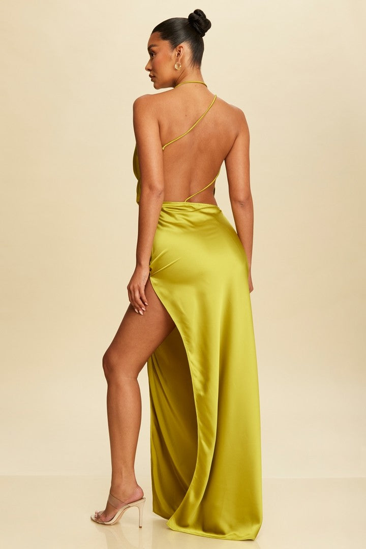 Bias Drape Satin Maxi Dress