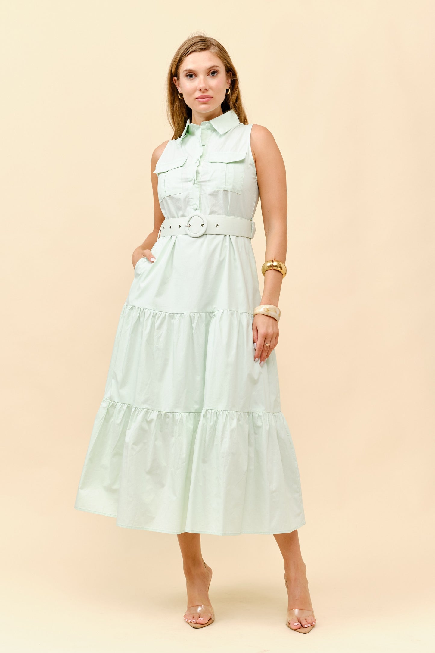 Tiered Midi Dress With Matching Belt