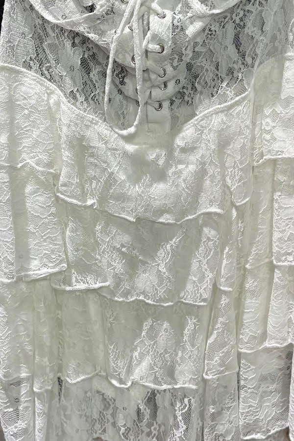 Lace Up Ruffle Lace Romper