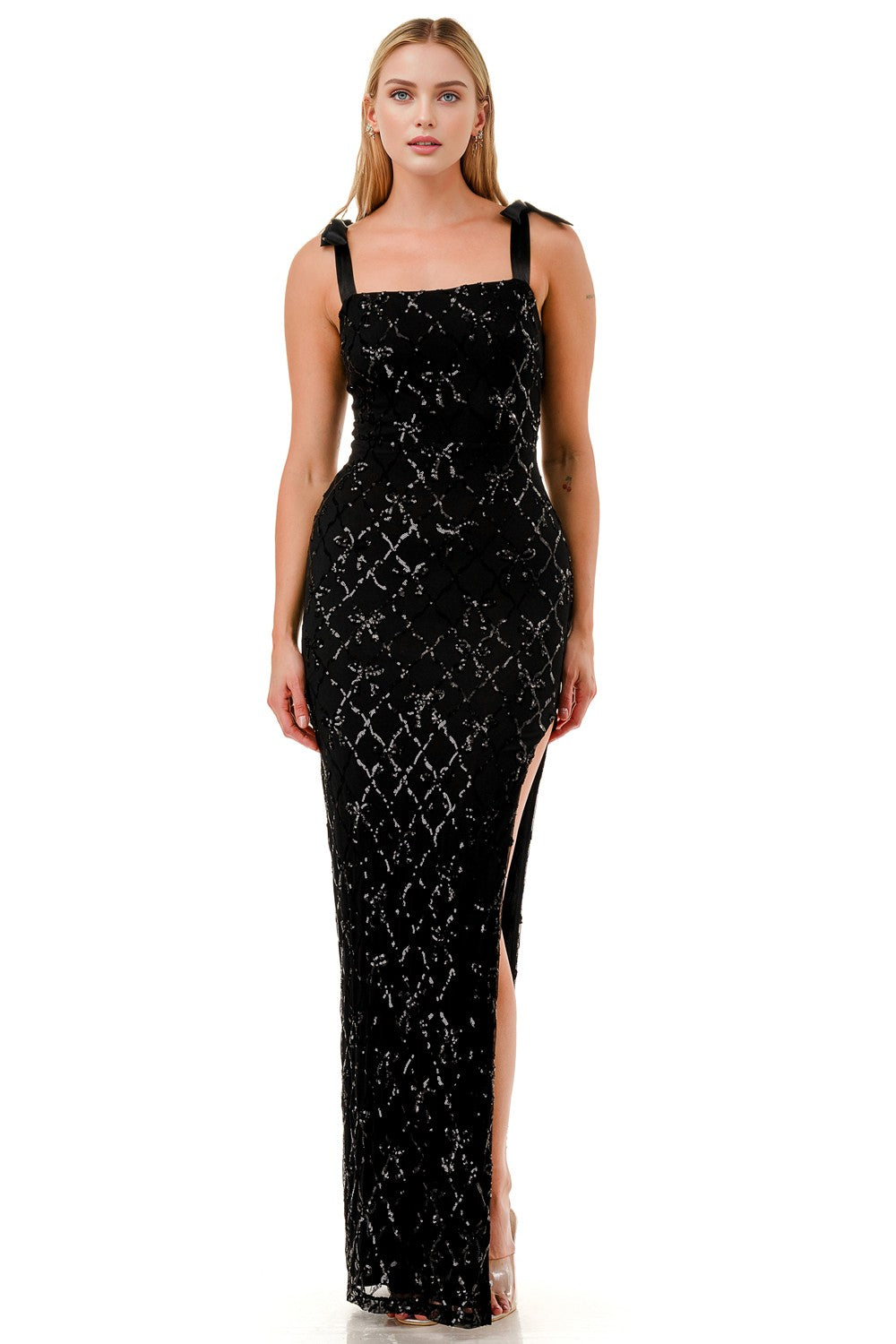 Sequin Ribbon Embellished Maxi Cocktail Dress