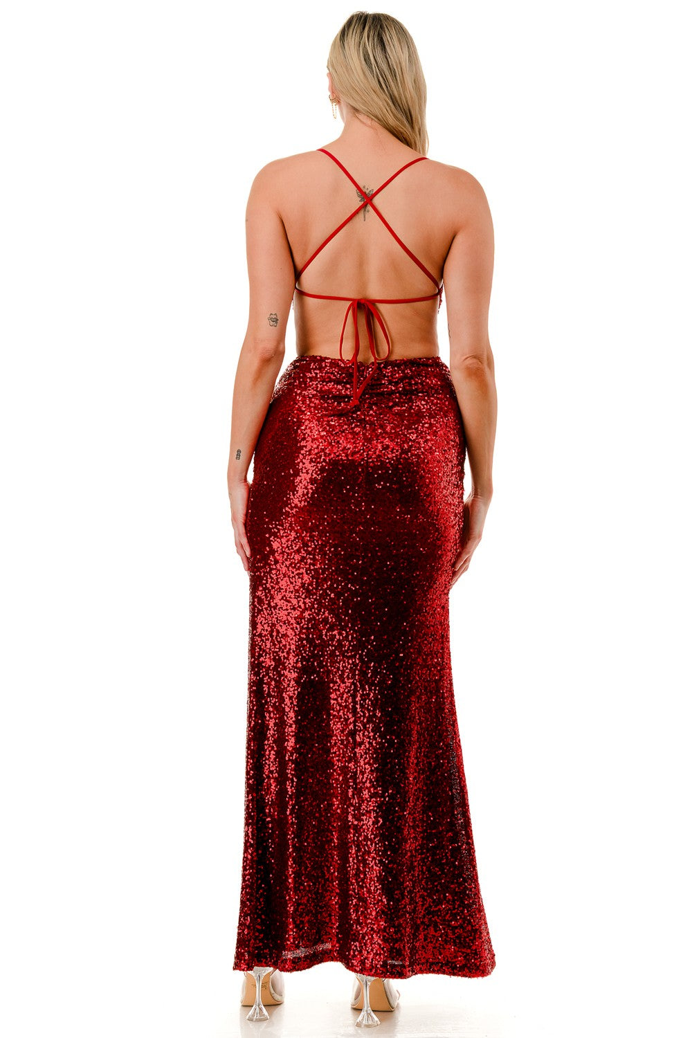 Sequin V-neck Open Back Maxi Cocktail Dress