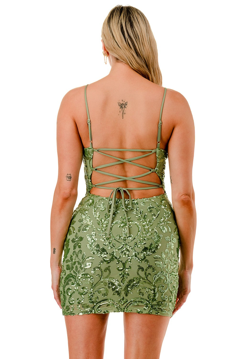 Sequin V-wire Crossed Back Mini Cocktail Dress