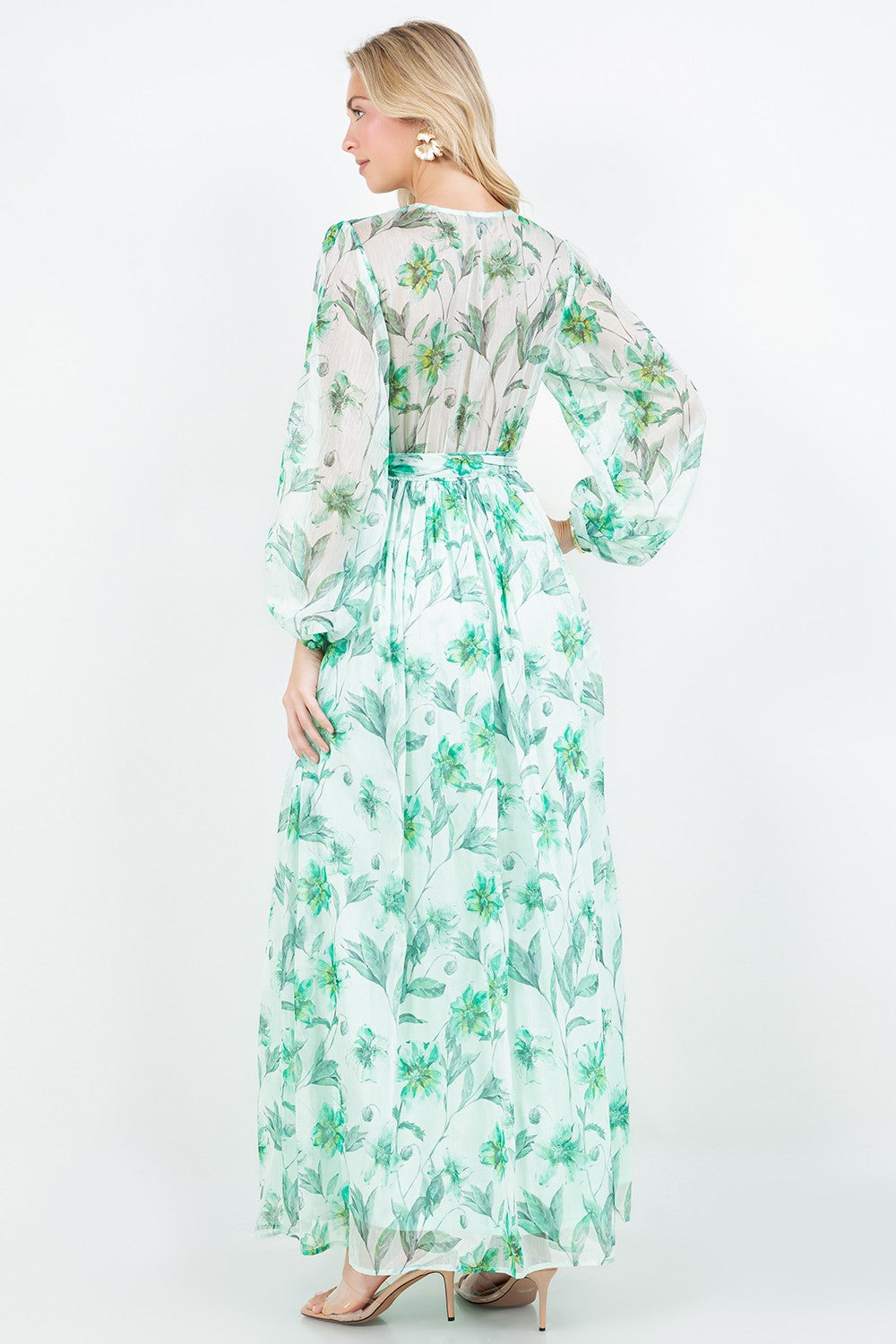 Silky Crinkle Chiffon Long Sleeve Maxi Dress
