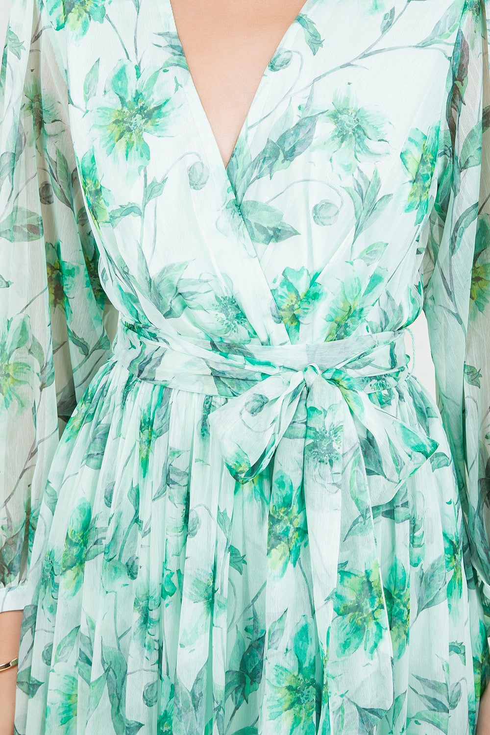Silky Crinkle Chiffon Long Sleeve Maxi Dress