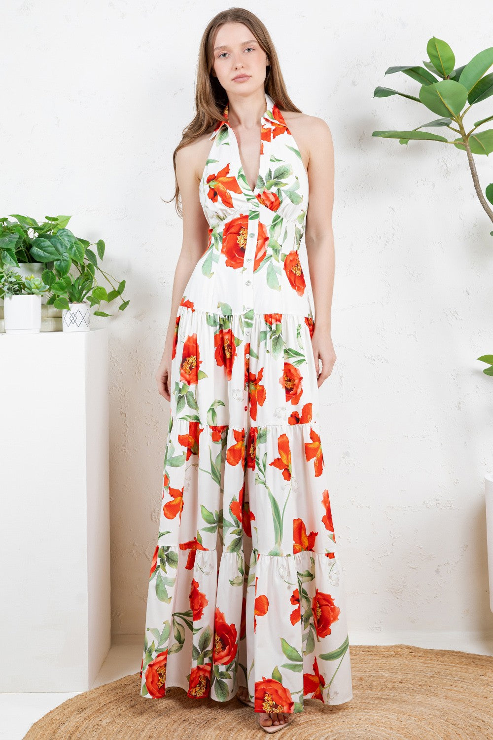 Collared Open Back Maxi Dress