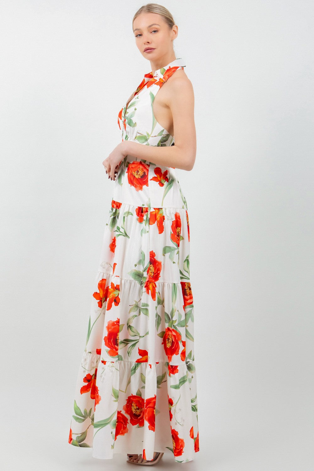 Collared Open Back Maxi Dress
