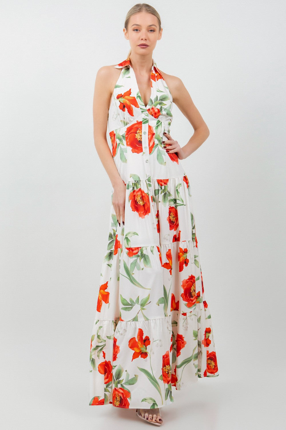 Collared Open Back Maxi Dress