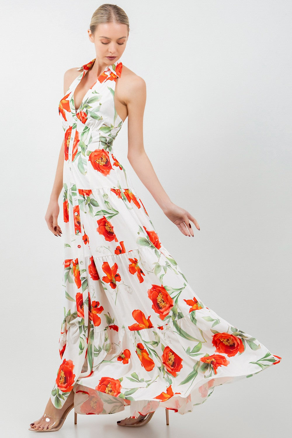 Collared Open Back Maxi Dress