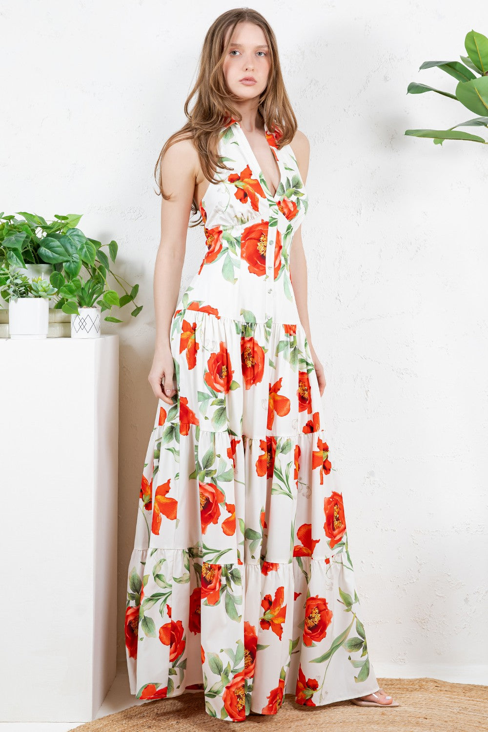 Collared Open Back Maxi Dress