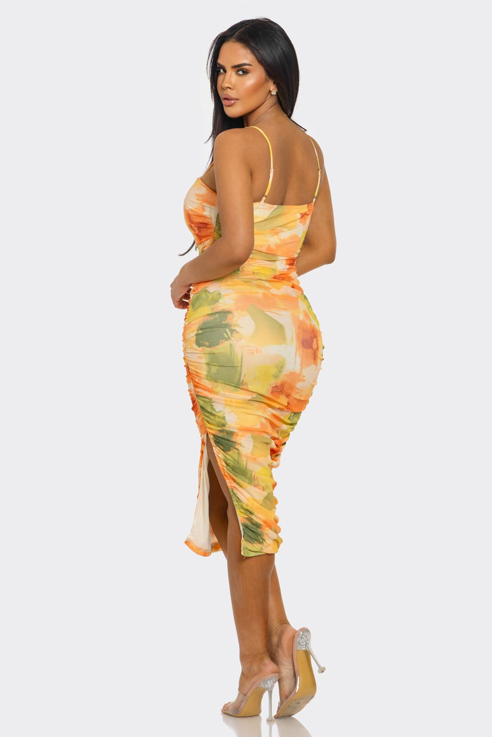 Sunset Bloom Mesh Midi Dress