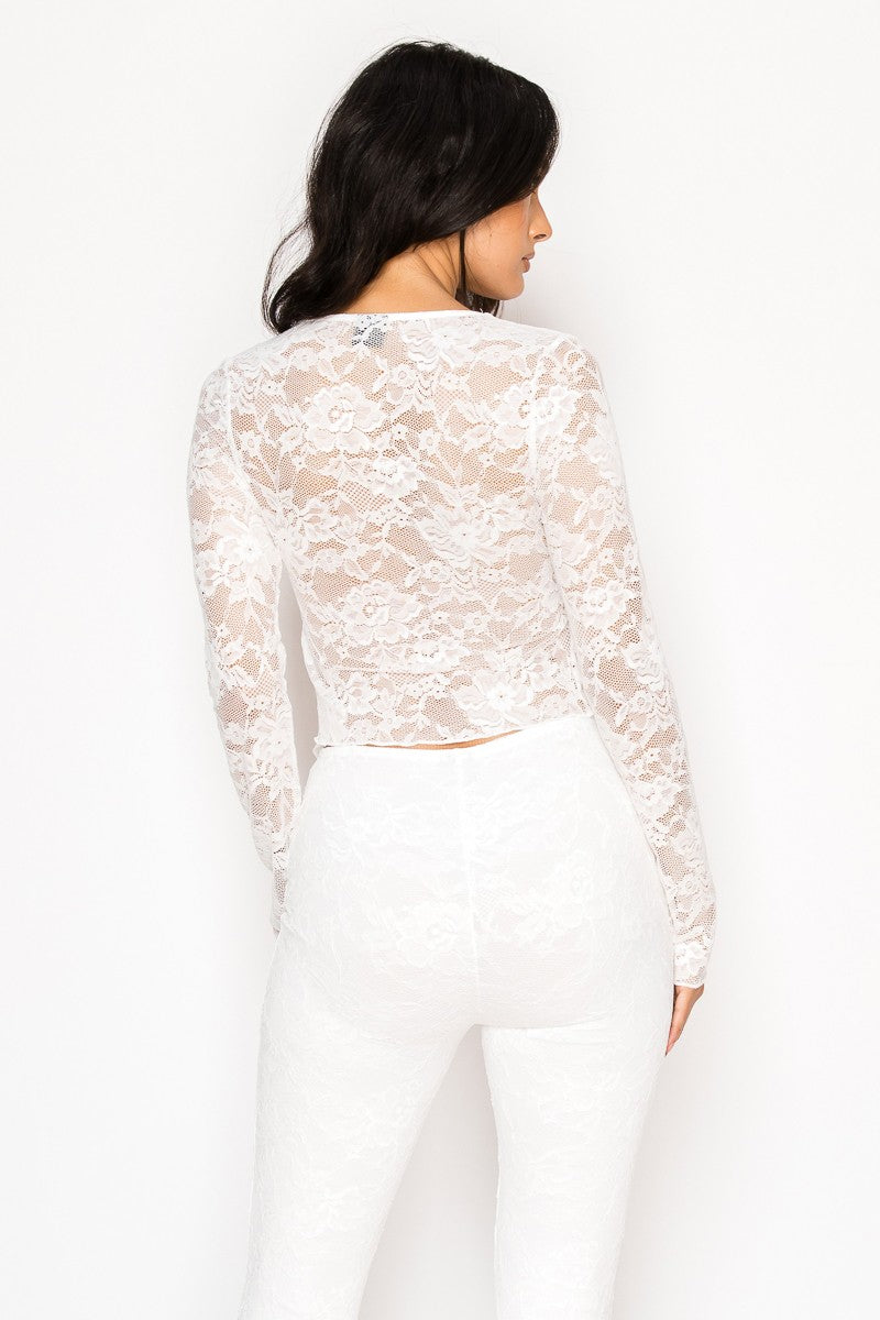 Lace Front Tie Crop Top And Pants Set