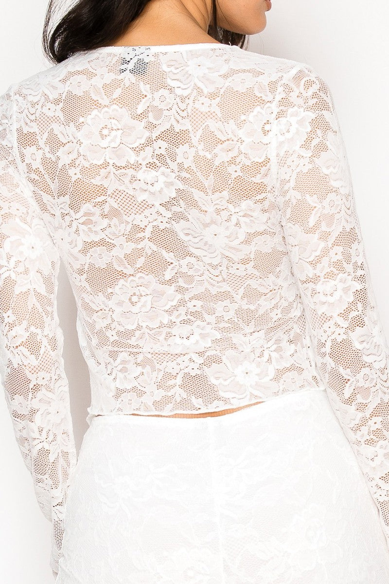 Lace Front Tie Crop Top And Pants Set