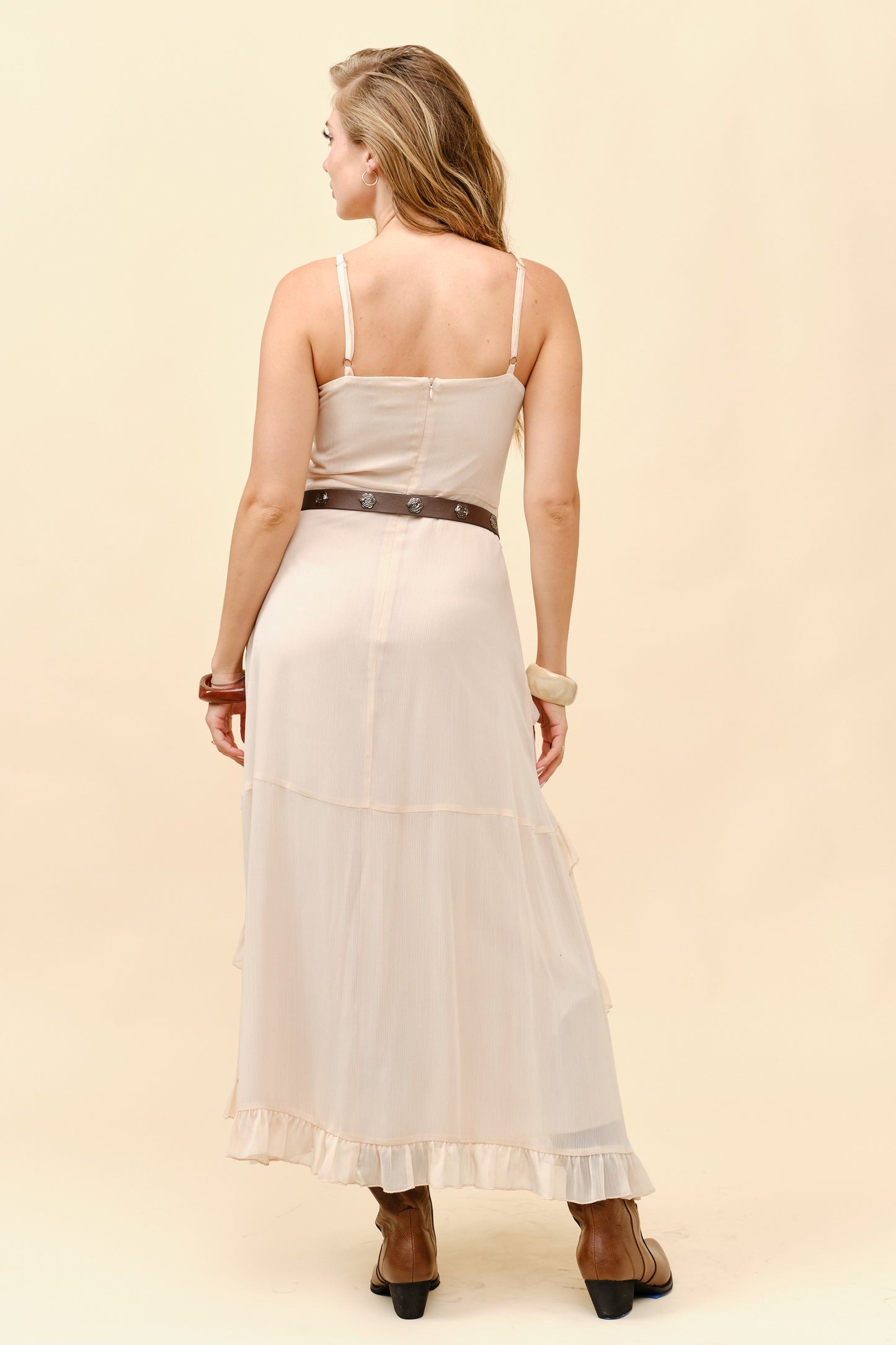 Boho Ruffled Trim Chiffon Maxi Dress
