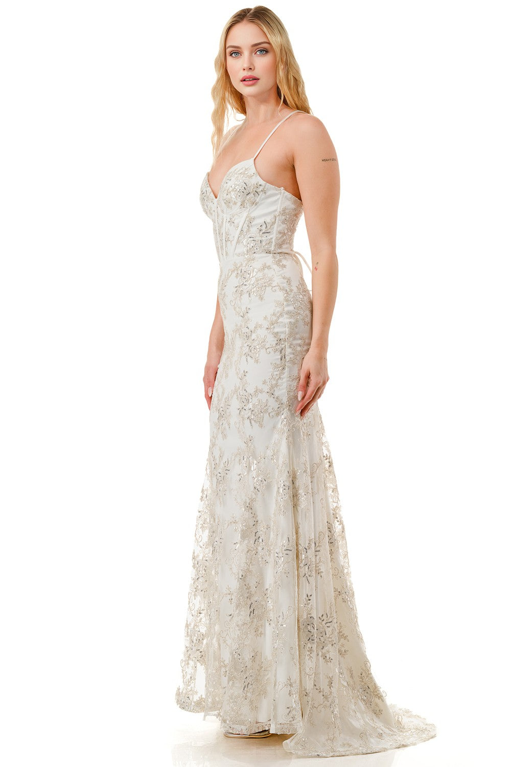 Sequin Floral Mermaid Maxi Cocktail Dress