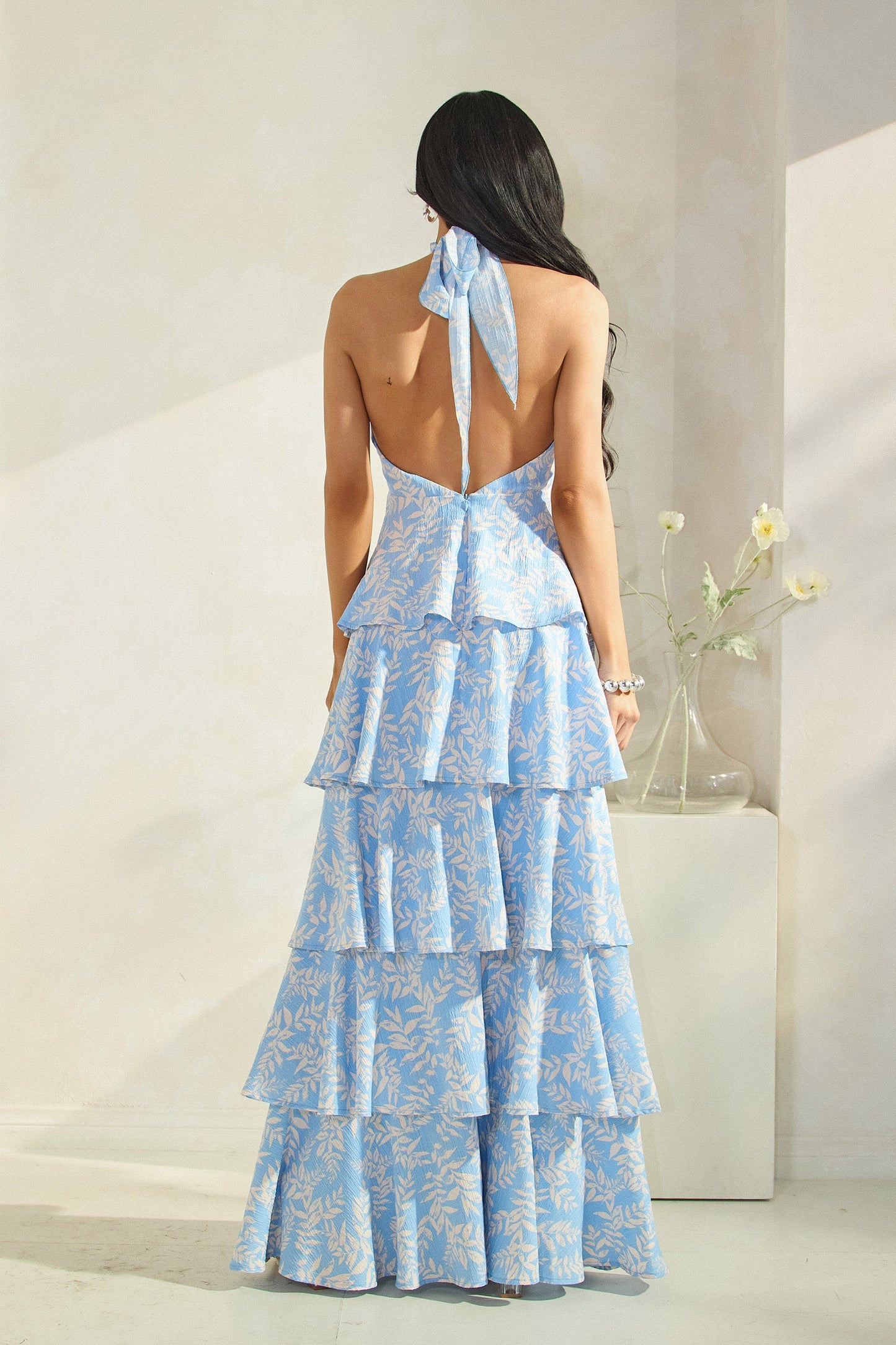 Halter Neck Tiered Maxi Dress