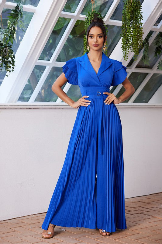 SHORT SLEEVES PLEATED JUMPSUIT