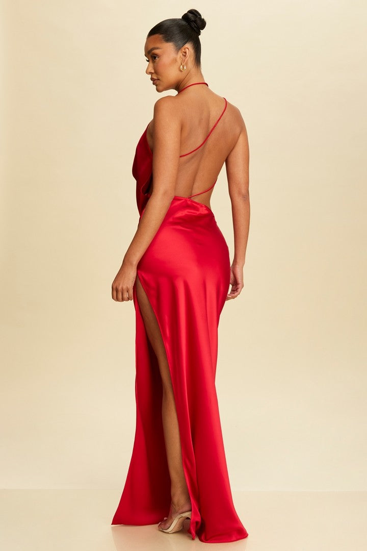 Bias Drape Satin Maxi Dress