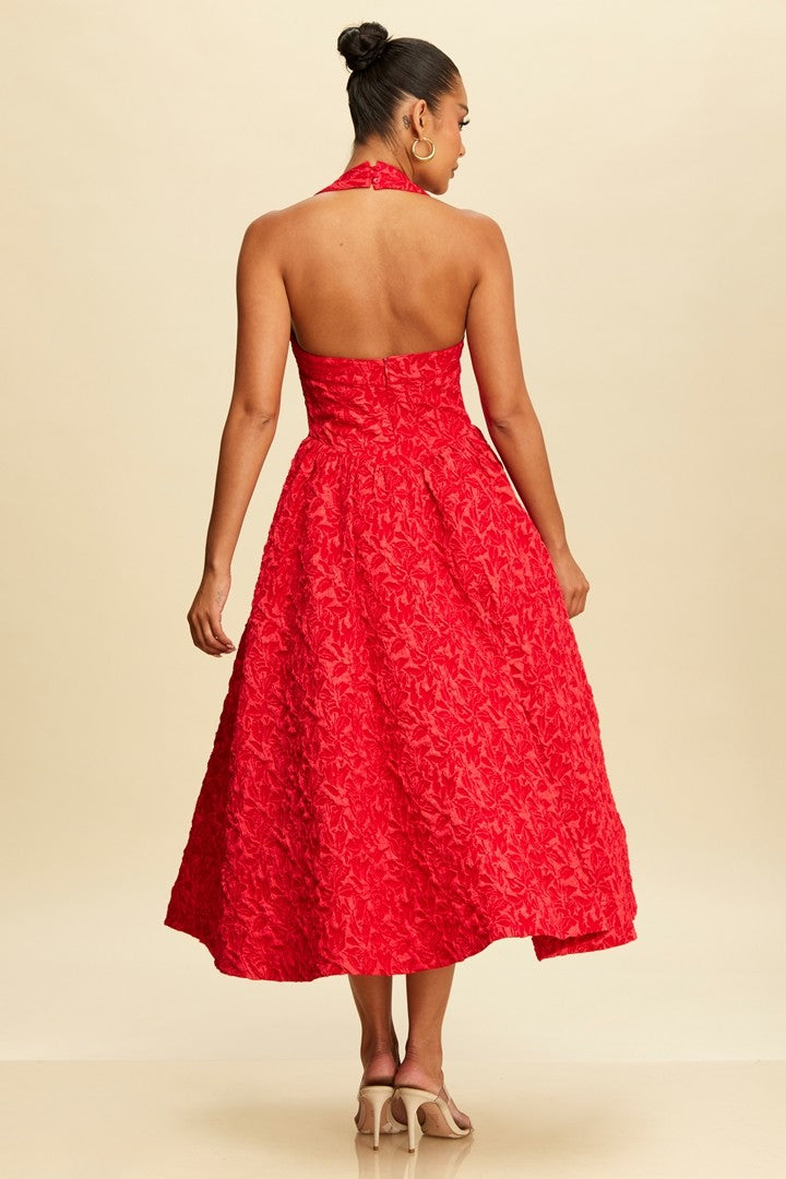 Puff Jacquard Midi Dress