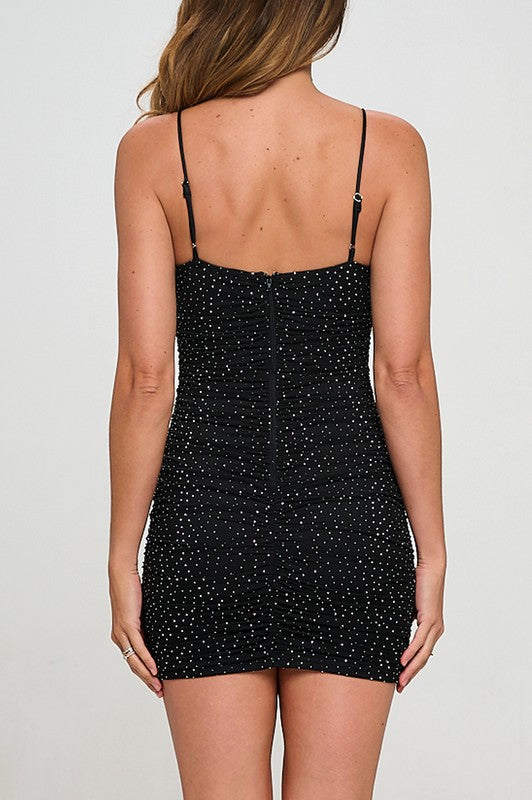 EMBELLISHED PLUNGING NECKLINE MINI PARTY DRESS