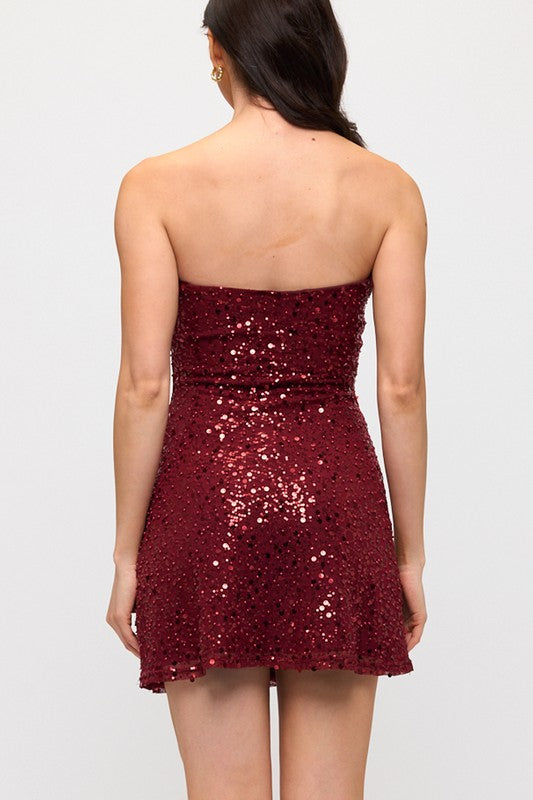 A LINE MINI PARTY DRESS WITH SEQUINS AND BEADS