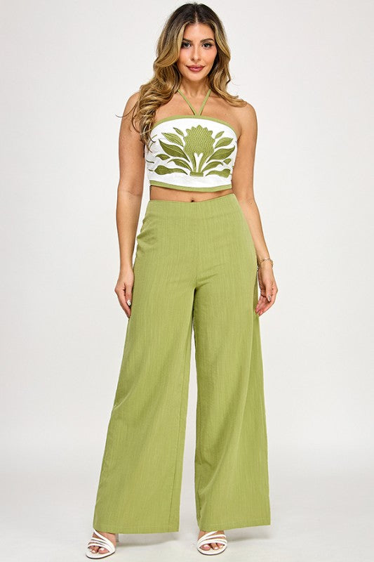 BANDEAU TOP WITH APPLIQUE AND PANTS SET