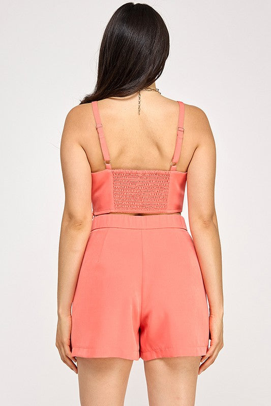 EMBROIDERED TRIM SLEEVELESS TOP WITH SHORTS SETS