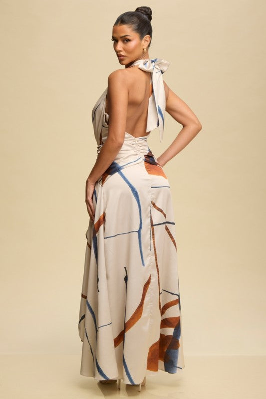 SILVIA GOLD ACCENT SATIN MAXI DRESS