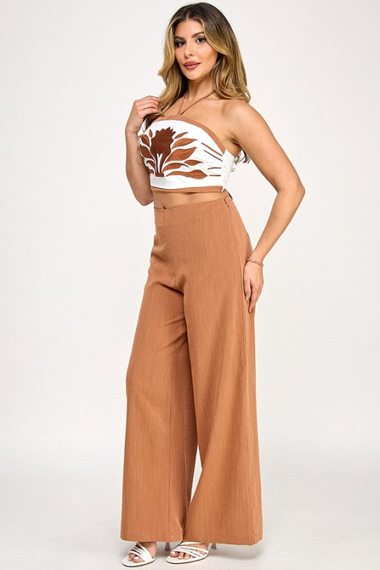 BANDEAU TOP WITH APPLIQUE AND PANTS SET