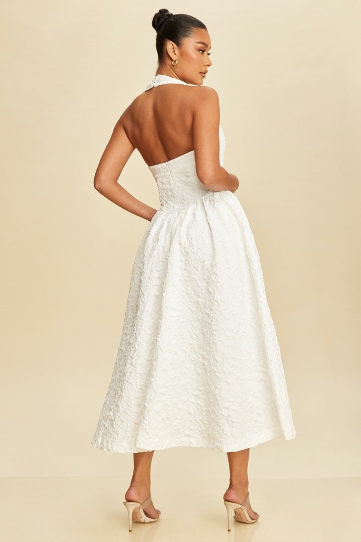 Puff Jacquard Midi Dress