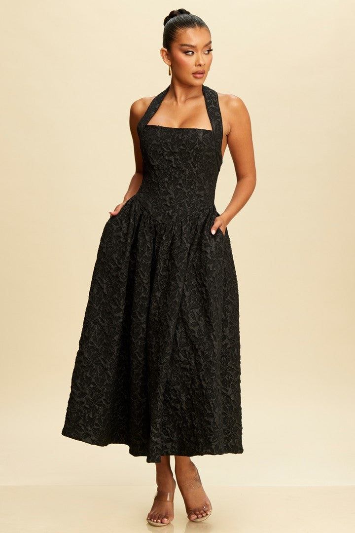 Puff Jacquard Midi Dress