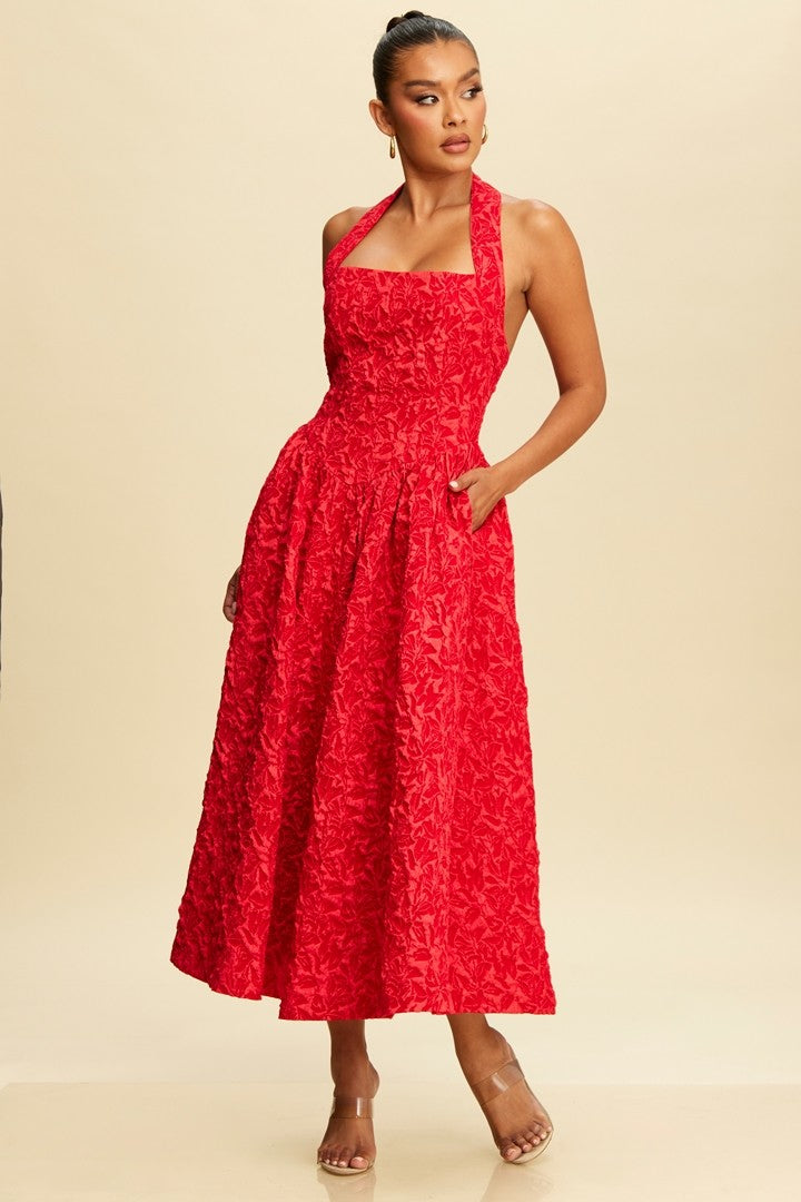 Puff Jacquard Midi Dress