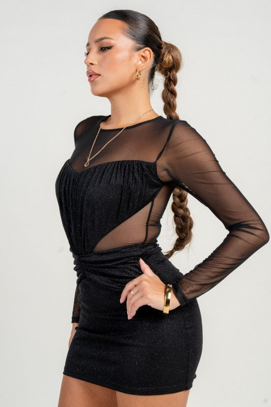 HEART SHAPE SEE THROUGH MINI BODYCON PARTY DRESS