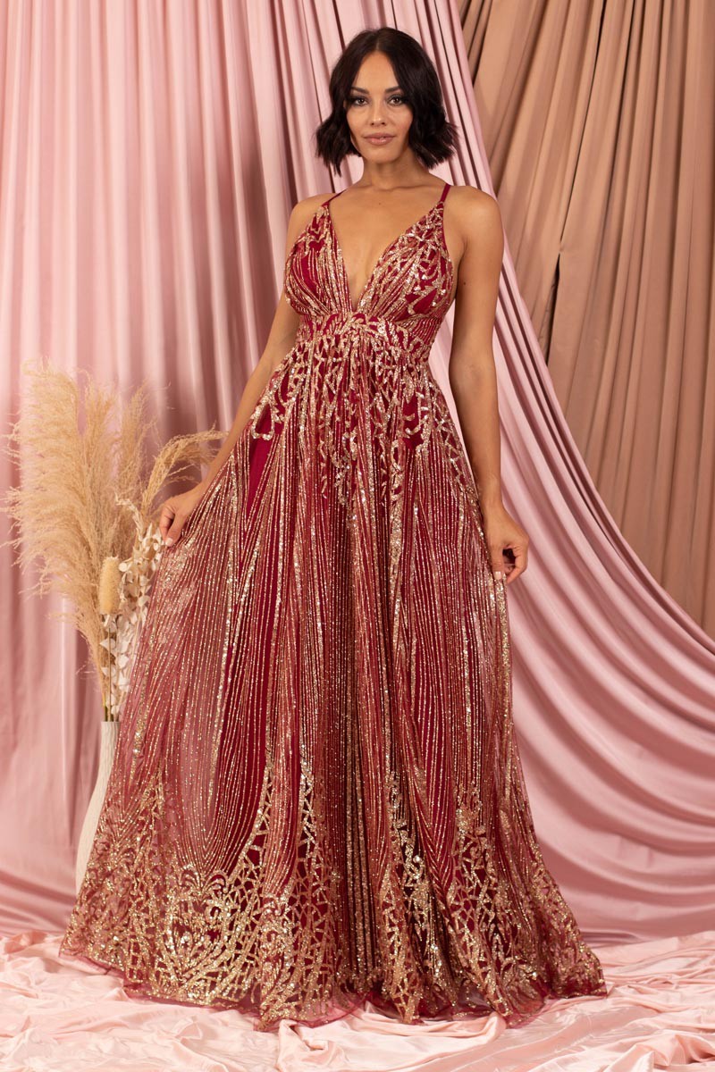 Sequence Strap Metallic Luxury Maxi Cocktail Dress